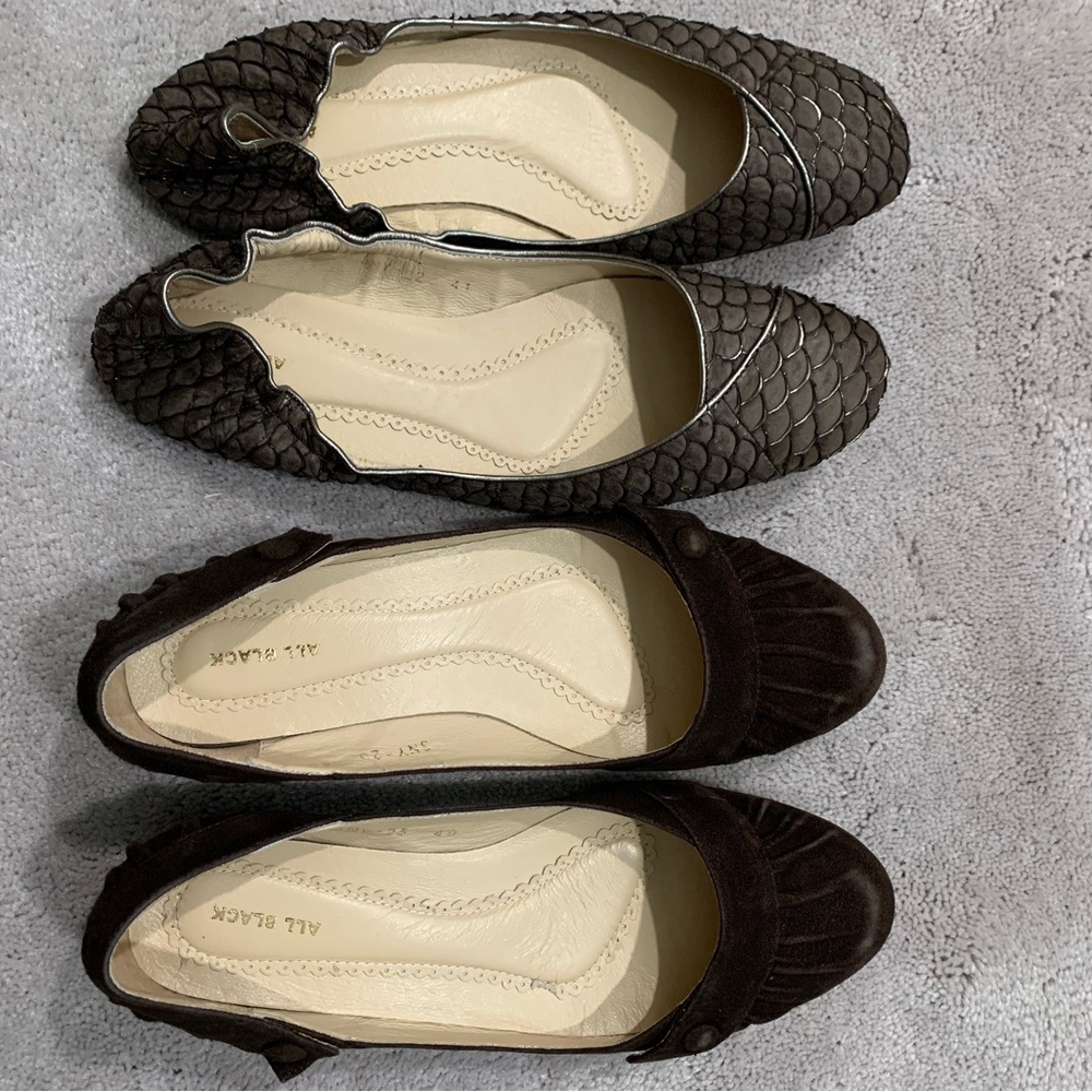 Two pairs ALL BLACK leather shoes. Sizes 40 and 41